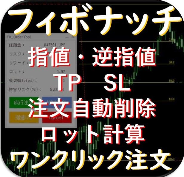 フィボナッチリトレースメントを利用した簡単注文ツール　指値/逆指値　TP SL　注文削除までをワンクリックで注文できます。