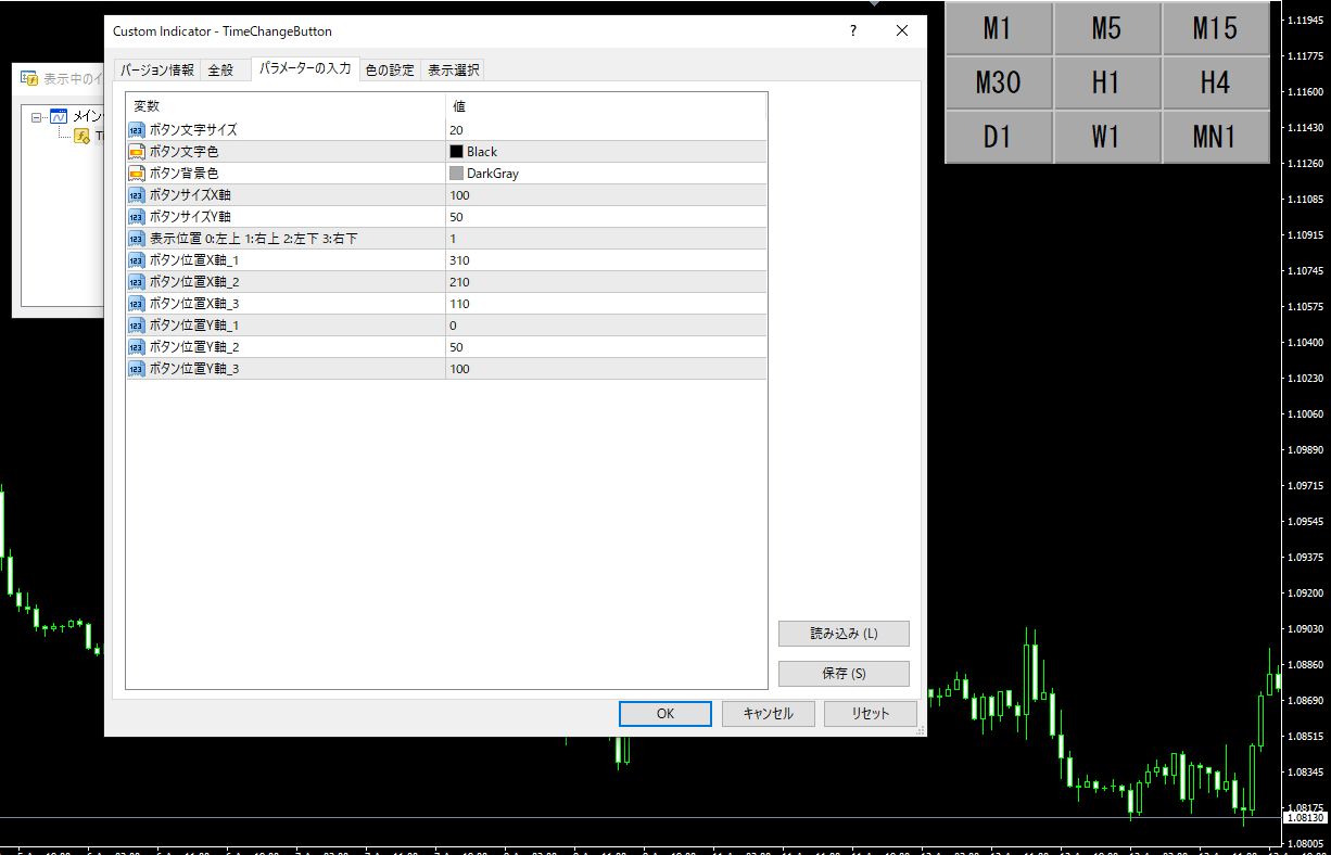ボタンをクリックするだけで時間足を切り替えることが出来ます。