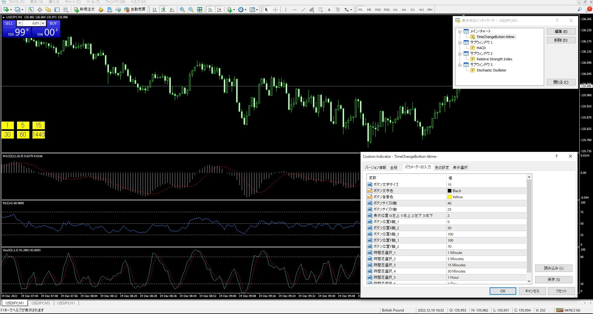 ボタンクリックで時間足を切り替えられる【TimeChangeButton-6time-】