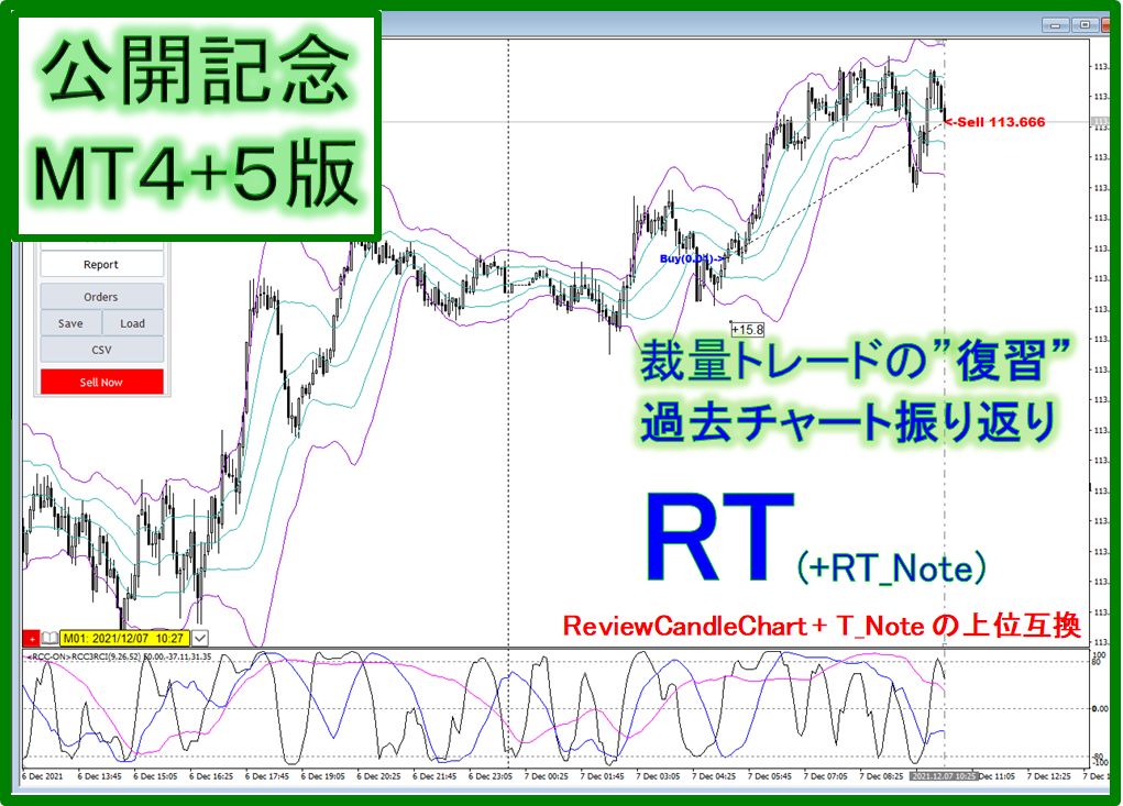 実トレード（デモ、リアル）の履歴を取り込み、ローソク足1本ずつ動かして過去チャートを再生し振り返りを行う