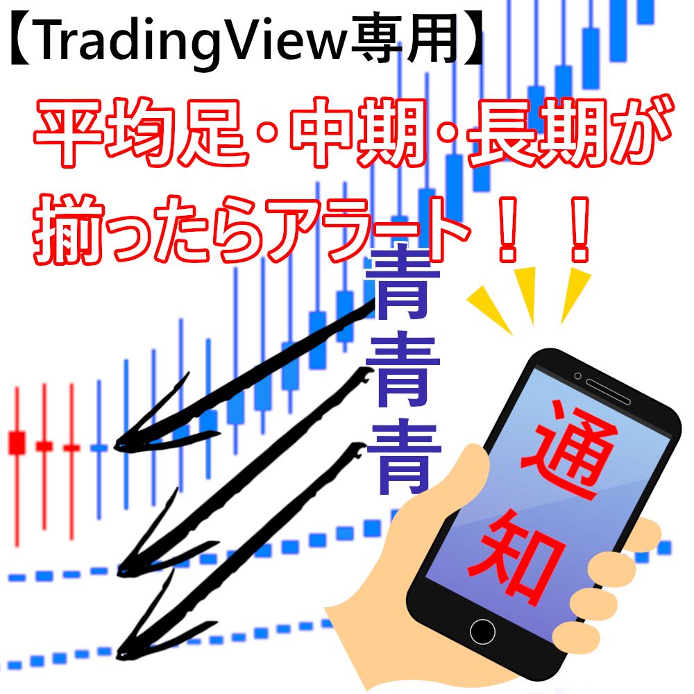 TradingView版 平均足・中期・長期の3つの色が揃ったときにサイン・アラート設定ができるインジケーター / トレンドフォローが簡単！【平均足トリプルアラート】