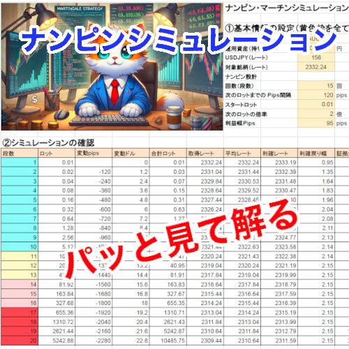 ナンピン・マーチンの資金シミュレーションの便利シートを作りました。