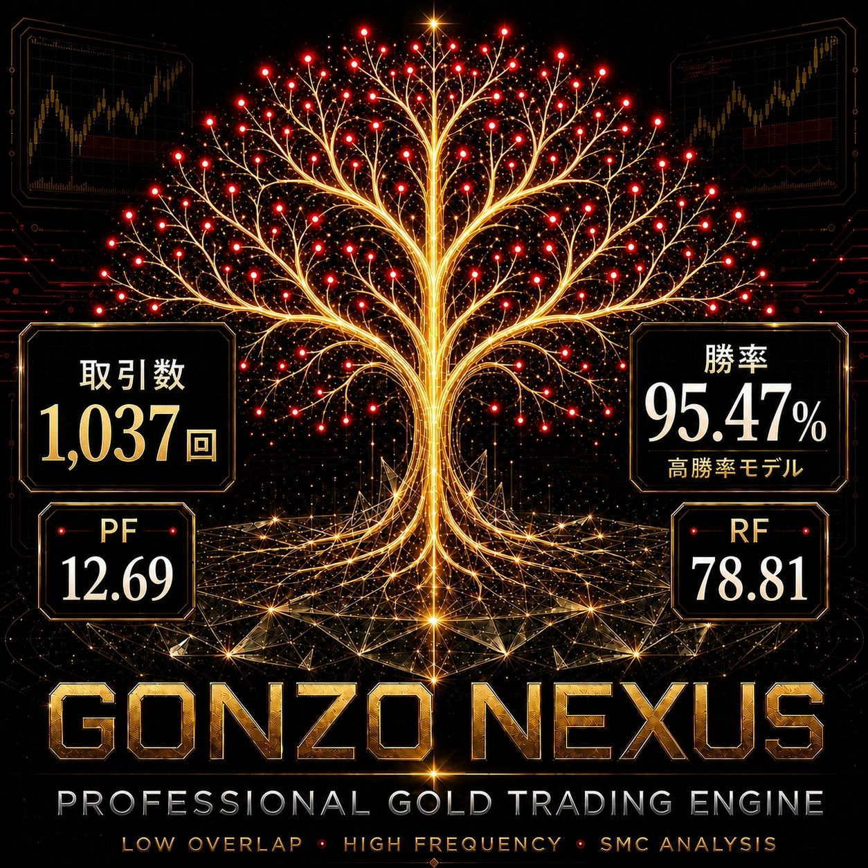 3つの独立ロジックで米国時間のGOLDを狙う／2019〜2025年リアルティック検証で勝率97.01%・PF4.65・RF66.30。Specialと併用しやすい半裁量EA