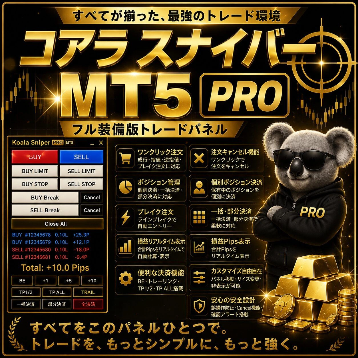 Koala Sniper(コアラスナイパー)MT5 PRO レビュー｜注文パネルを解説
